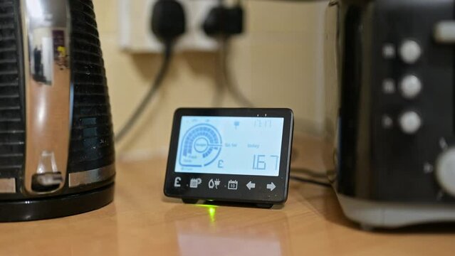 Slow rotation away from a smart meter between a kettle and a toaster