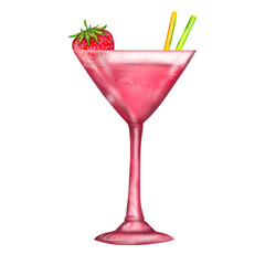 Erdbeeren Cocktail im Martini Glas mit Strohhalm