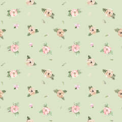 Flower seamless pattern with abstract floral branches with leaves, blossom flowers and berries. Design for banner, poster, postcard, invitation, wallpaper, fabric and scrapbook