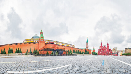 Panorama of Red Square in Moscow, Russia. The Kremlin, Lenin's Mausoleum and the State Historical...