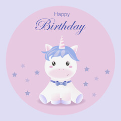cute vector white unicorn with stars on pink background. print for books, magazines, postcards, holidays, birthday card