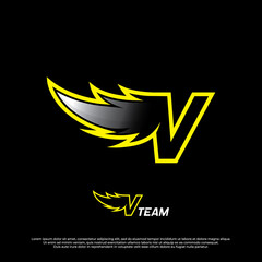 Wings logo with letter V illustration design, Wings badges esport logo with simple style. © widoko