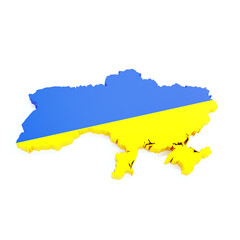 3D contour map of Ukraine with superimposed Ukrainian flag
