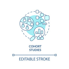 Cohort studies turquoise concept icon. Test of patient group. Clinical trials type abstract idea thin line illustration. Isolated outline drawing. Editable stroke. Arial, Myriad Pro-Bold fonts used