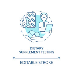 Dietary supplement testing turquoise concept icon. Healthy eat. Things to be tested abstract idea thin line illustration. Isolated outline drawing. Editable stroke. Arial, Myriad Pro-Bold fonts used