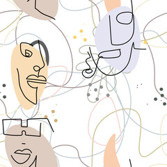 Obraz premium Woman Face line. Abstract drawing seamless pattern