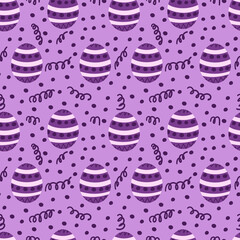 Bright colorful multicolored Easter eggs isolated on purple background. Cute festive seamless pattern. Vector simple flat graphic illustration. Texture. 1000 by 1000.