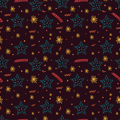 A set of vector seamless pattern with doodle stars. Hand drawn vector doodles.