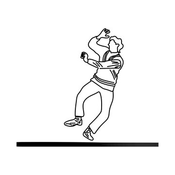 Line art Illustration Left arm Fast bowler action, Outline sketch of Bowler in cricket sport