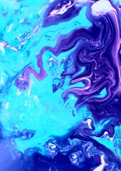 Fototapeta na wymiar Purple-blue marble background. Acrylic paint flows freely and creates an interesting pattern. Background for the cover of a laptop, laptop, book.
