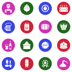Craft Beer Icons. White Flat Design In Circle. Vector Illustration.