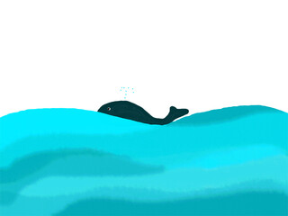 鯨が潮を吹いて、海を泳いでいるところ