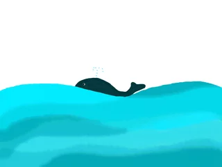 Crédence de cuisine en verre imprimé Turquoise 鯨が潮を吹いて、海を泳いでいるところ