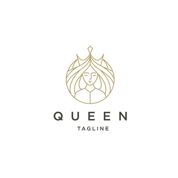 Beauty queen line logo icon design template flat vector