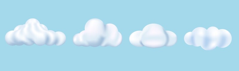 White 3d clouds set isolated on a blue background.