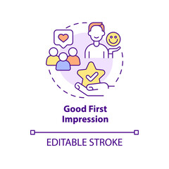 Good first impression concept icon. Professional design importance abstract idea thin line illustration. Isolated outline drawing. Editable stroke. Arial, Myriad Pro-Bold fonts used - obrazy, fototapety, plakaty