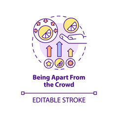 Being apart from crowd concept icon. Alternative style. Good design importance abstract idea thin line illustration. Isolated outline drawing. Editable stroke. Arial, Myriad Pro-Bold fonts used