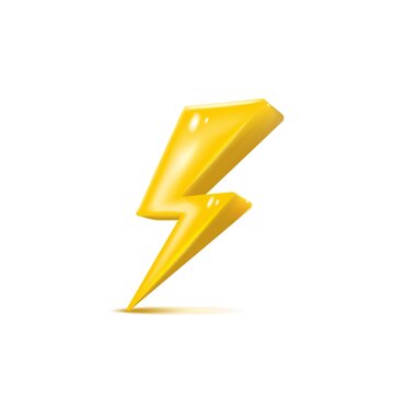 bolt lighting yellow 3d icon. Realistic thunder, symbol of energy, danger and power.