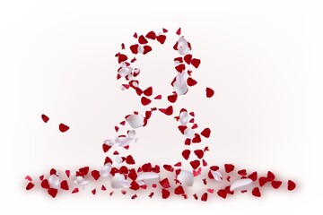 Greeting card with pink rose petals. 8 march happy women's day.