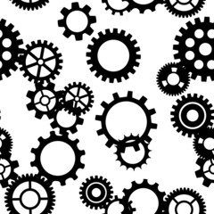 Black and white gears. Working mechanism. Seamless pattern. Illustration