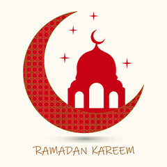 Ramadan kareem with golden ornate crescent and islamic line mosque dome with classic pattern greeting card islamic celebration background for graphic design illustration