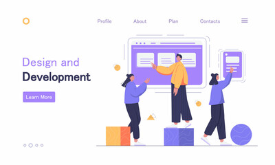 template or landing page website design. Business concept illustrations. Modern flat Design And Development.