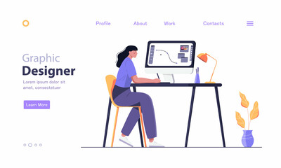 Landing page template of Graphic Designer Concept. Modern flat design concept of web page design for website. Vector illustration	