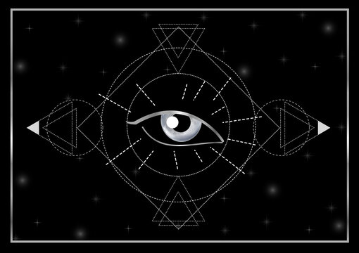 Esoteric Third Eye of providence in magical triangles and orbs in space