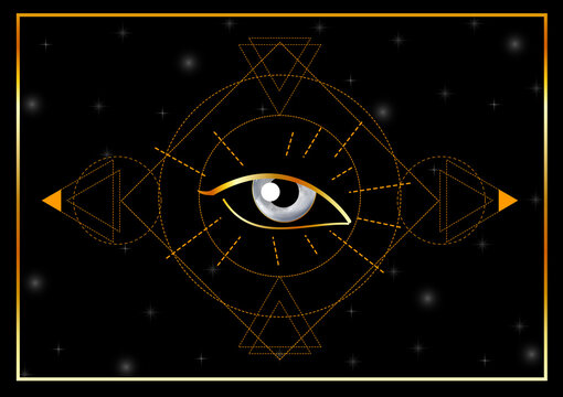 Esoteric Third Eye of providence in magical orbs and triangles in space