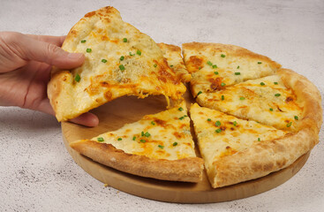 pizza on a wooden board