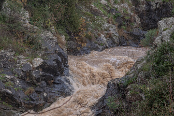 View of Nahal Saar streaming towards Saar  Waterfall, Golan Heights, Israel.