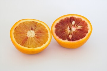 Red blood orange fruit isolated on white background