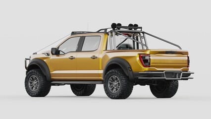 Fototapeta na wymiar 3D rendering of a brand-less generic pickup truck in studio environment