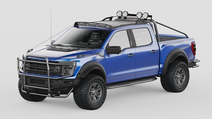 3D rendering of a brand-less generic pickup truck in studio environment