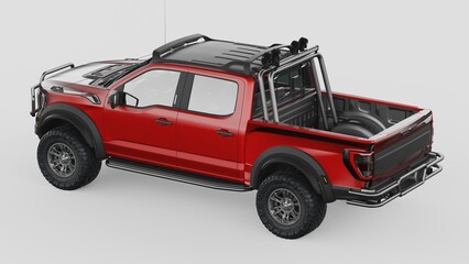 3D rendering of a brand-less generic pickup truck in studio environment