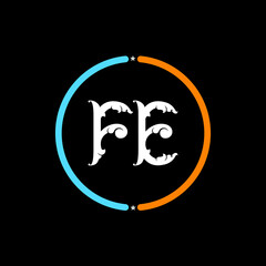 FE F E Letter Logo. black background, FE circle logo design. FE, E F abstract letters logo monogram.