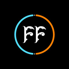 FF, F  Letter Logo. black background, FF circle logo design. FF, F F abstract letters logo monogram.