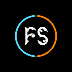  FS,  F S Letter Logo. black background, FS circle logo design. FS, S F abstract letters logo monogram.