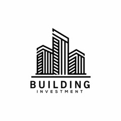 Fototapeta premium line and outline building real estate logo design, luxury skyscrapers city logo, creative business real estate investment vector template icon