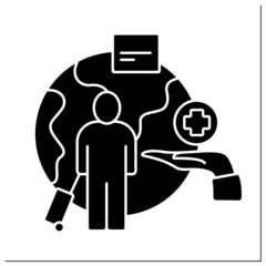Humanitarian visa glyph icon. Refugees protection from persecution. Granted to individuals in dangerous or extreme circumstances. Migration.Filled flat sign. Isolated silhouette vector illustration