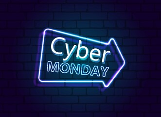 Obraz premium of neon arrows of Cyber Monday sale.