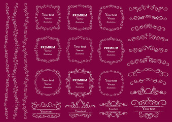 Calligraphic design elements . Decorative swirls or scrolls, vintage frames , flourishes, labels and dividers. Retro vector illustration