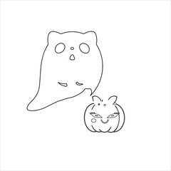 halloween cute kawaii coloring page and line art | Black and white illustration  Coloring book for kids coloring book page for  adults 