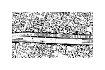 Building view with landmark of Mexico is the 
country in North America. Hand drawn sketch illustration in vector.