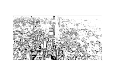 Building view with landmark of Mexico is the 
country in North America. Hand drawn sketch illustration in vector.