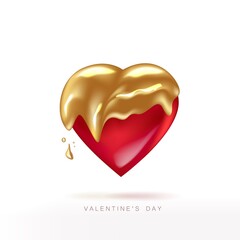 Happy Valentines Day flyer or poster. Top view on golden heart with beautiful backdrop.