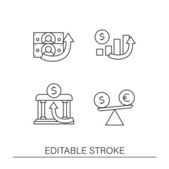 Economic recovery line icons set. Prosperity of the global economy. Profitable business. World market concepts. Isolated vector illustrations.Editable stroke