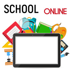 School Online Concept Background Illustration. Square Template for social networks and messengers.