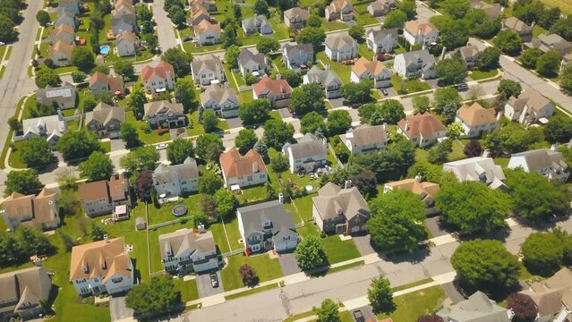 Aerial Shot Of Classic Neighborhood On A Spring Morning 4K