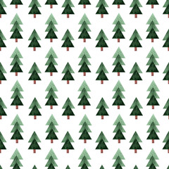 Watercolor pattern with triangle shaped lined up green christmas trees seamless pattern isolated on white background. Design elements for priinting greeting cards, scandinavian ornaments